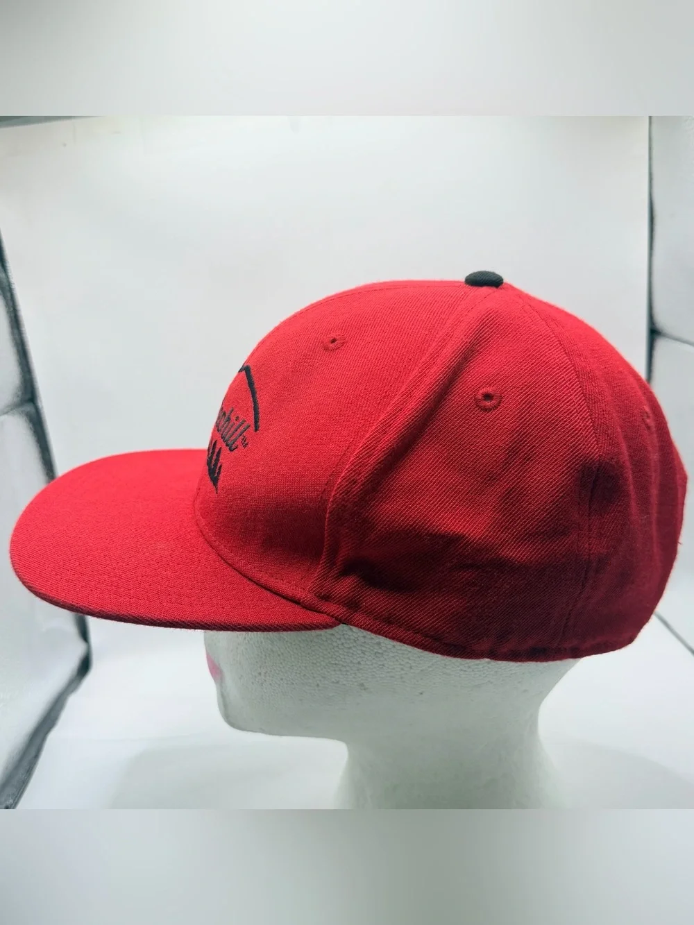 Red Embroidered Logo Snapback Hat